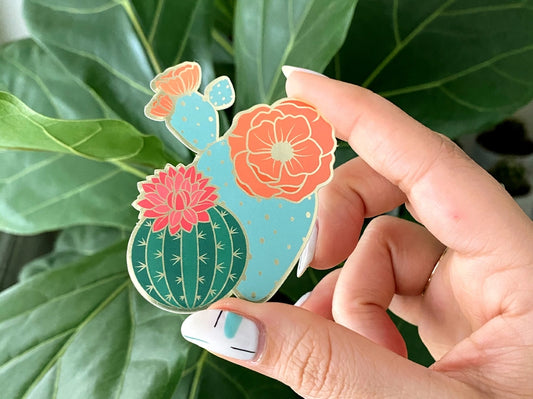 Blooming Cacti Sticker | Luxe Metallic Gold Sticker