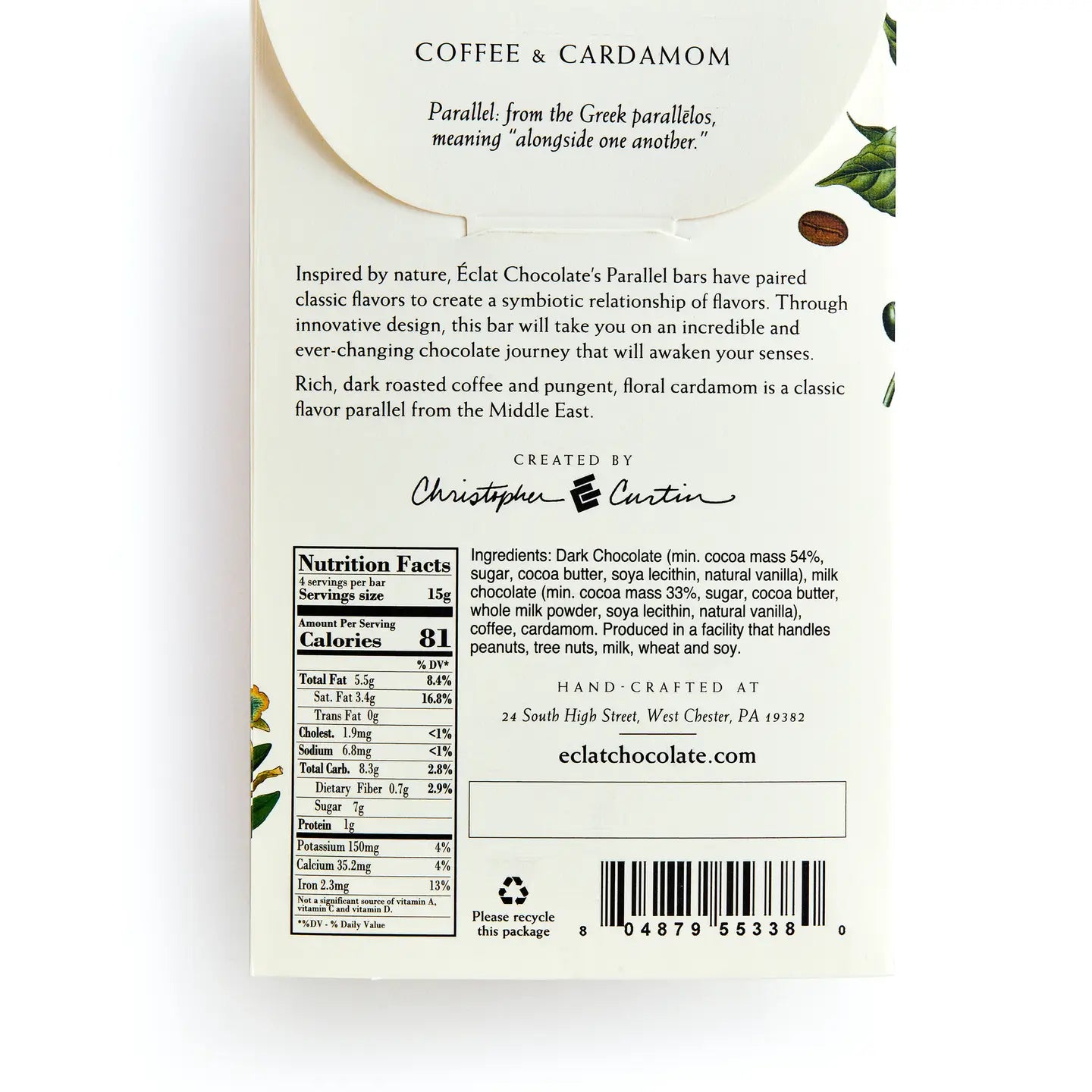 Coffee & Cardamom Chocolate Bar by Éclat Chocolate