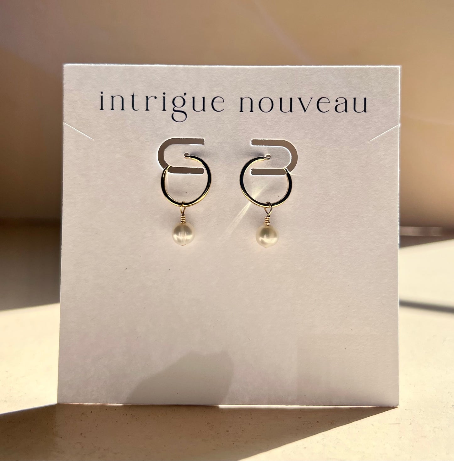 Gold-Filled Pearl Hoop Earrings by Intrigue Nouveau