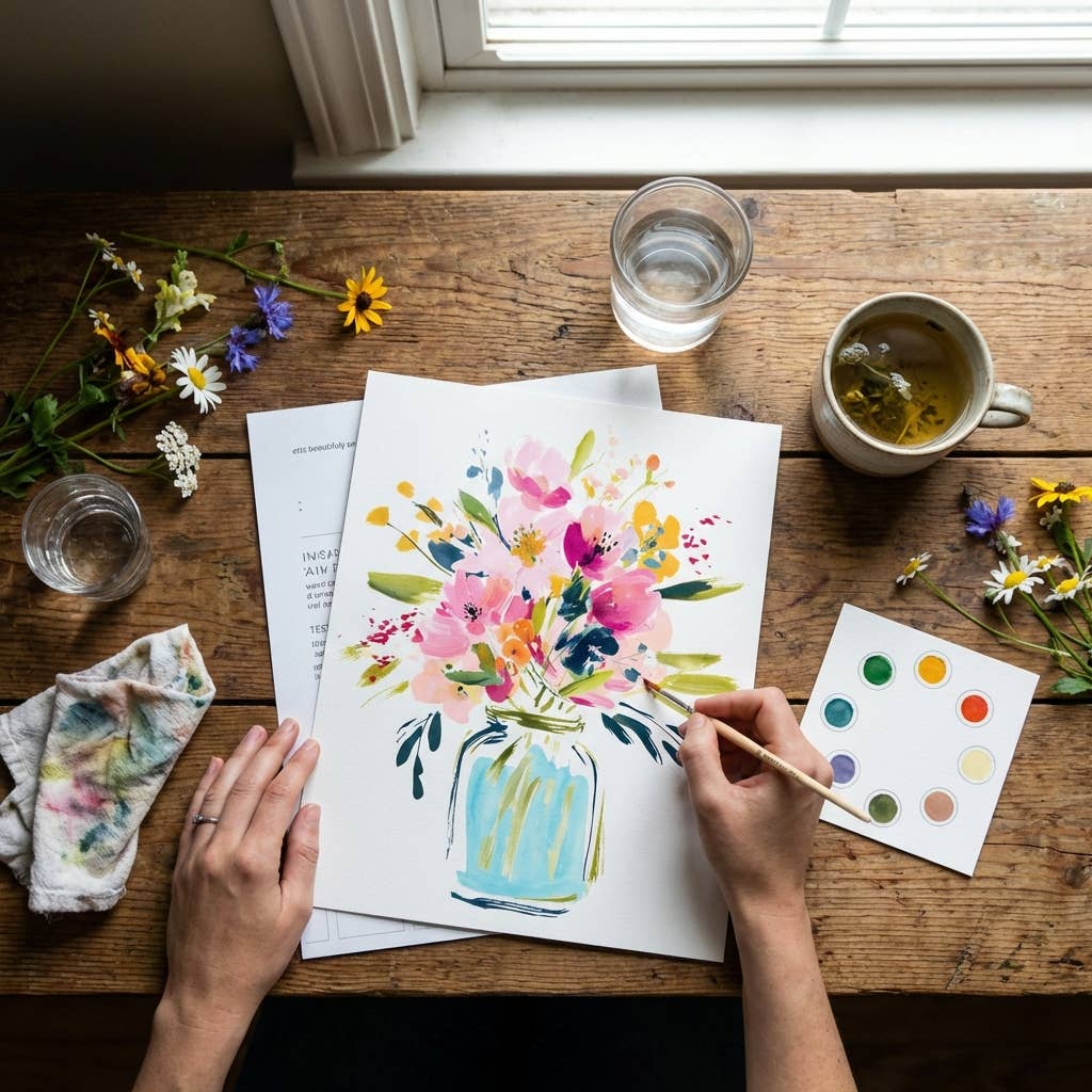 All-In-One Beginner Watercolor Paint Set - Jar of Flowers
